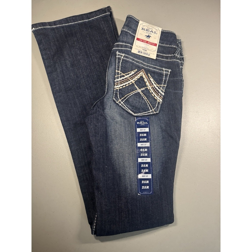 Ariat Real Denim Low Rise Boot Cut Jeans Women's Size 25R Whiskerin Great Fade